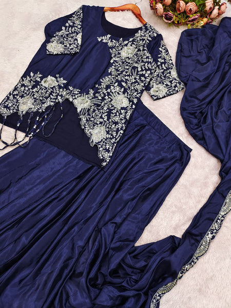 Ready to wear chinon silk saree