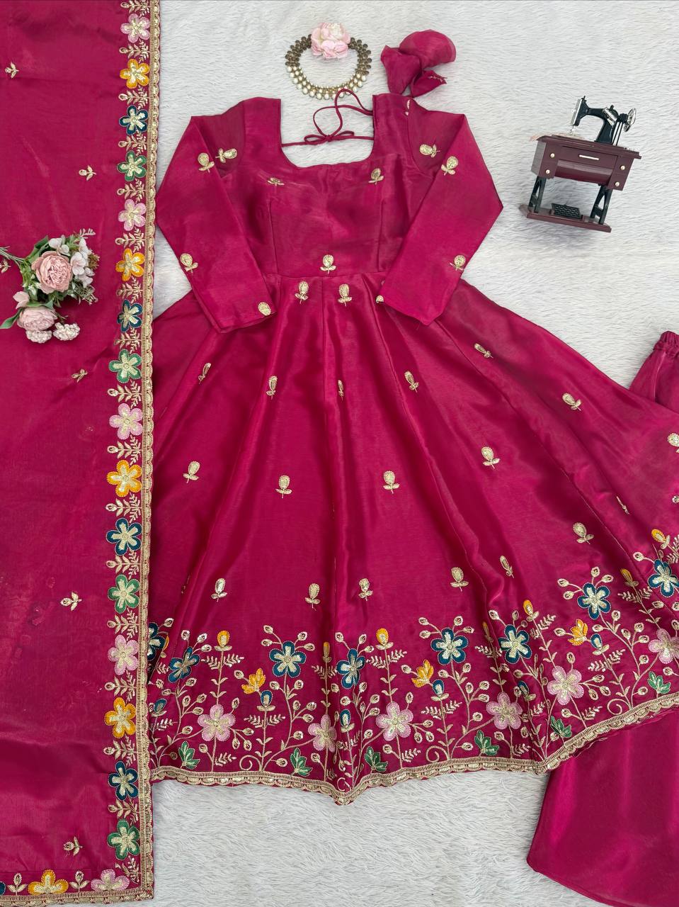 Anarkali Silk Gown Plazo Dupatta