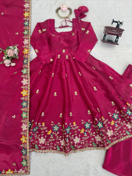 Anarkali Silk Gown Plazo Dupatta