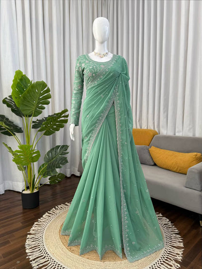 Sea Green Georgette Saree Blouse