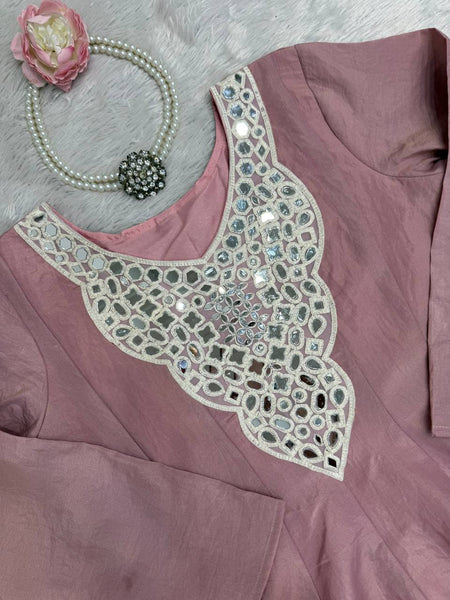 Elegant Cosmos Silk Plazzo Set with Real Mirror Work