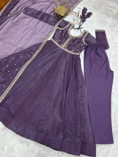 Crunchy Silk Anarkali Suit with Fancy Embroidery