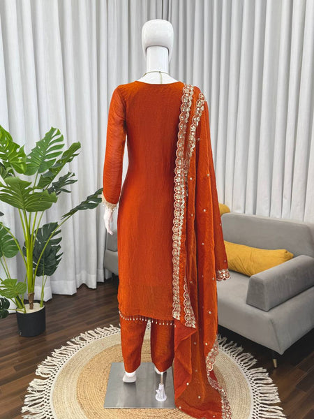 Graceful Fendy Silk Embroidery Suit with Cut-Work Dupatta