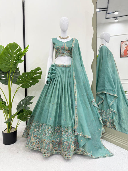 Premium Gold Crush Silk Lehenga Choli with Sequin & Thread Embroidery