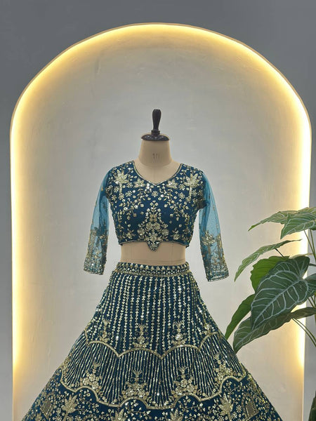 Elegant Sequins & Coding Embroidered Butterfly Net Lehenga Choli Set