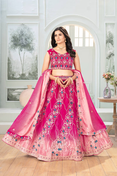 Chinon Silk Embroidered Lehenga Choli Set