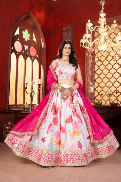 Elegant Chinon Silk Digital Print Lehenga Choli with Sequins Work