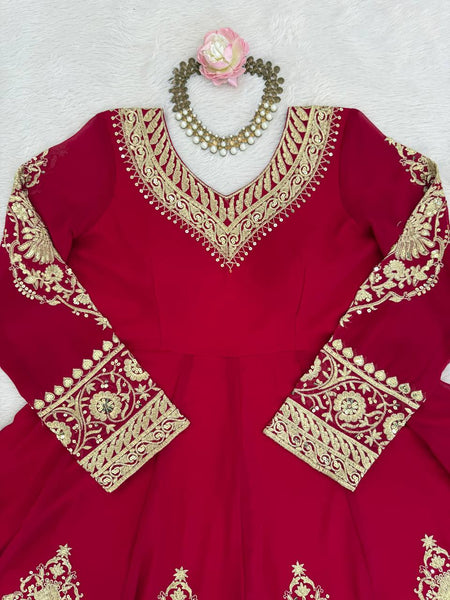 Faux Georgette Embroidered Anarkali Set with Pant & Dupatta