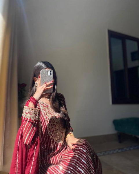 Elegant Faux Georgette Embroidered Suit Set