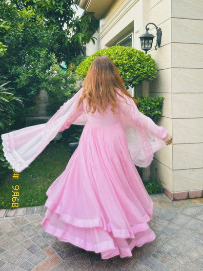 Exquisite Faux Georgette Top &amp; Palazzo Set with Organza Silk Dupatta