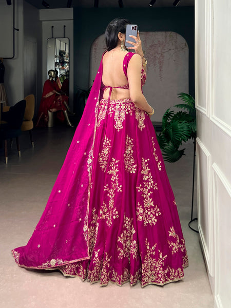 Elegant Naysha Silk Lehenga Choli with Sequins & Thread Embroidery
