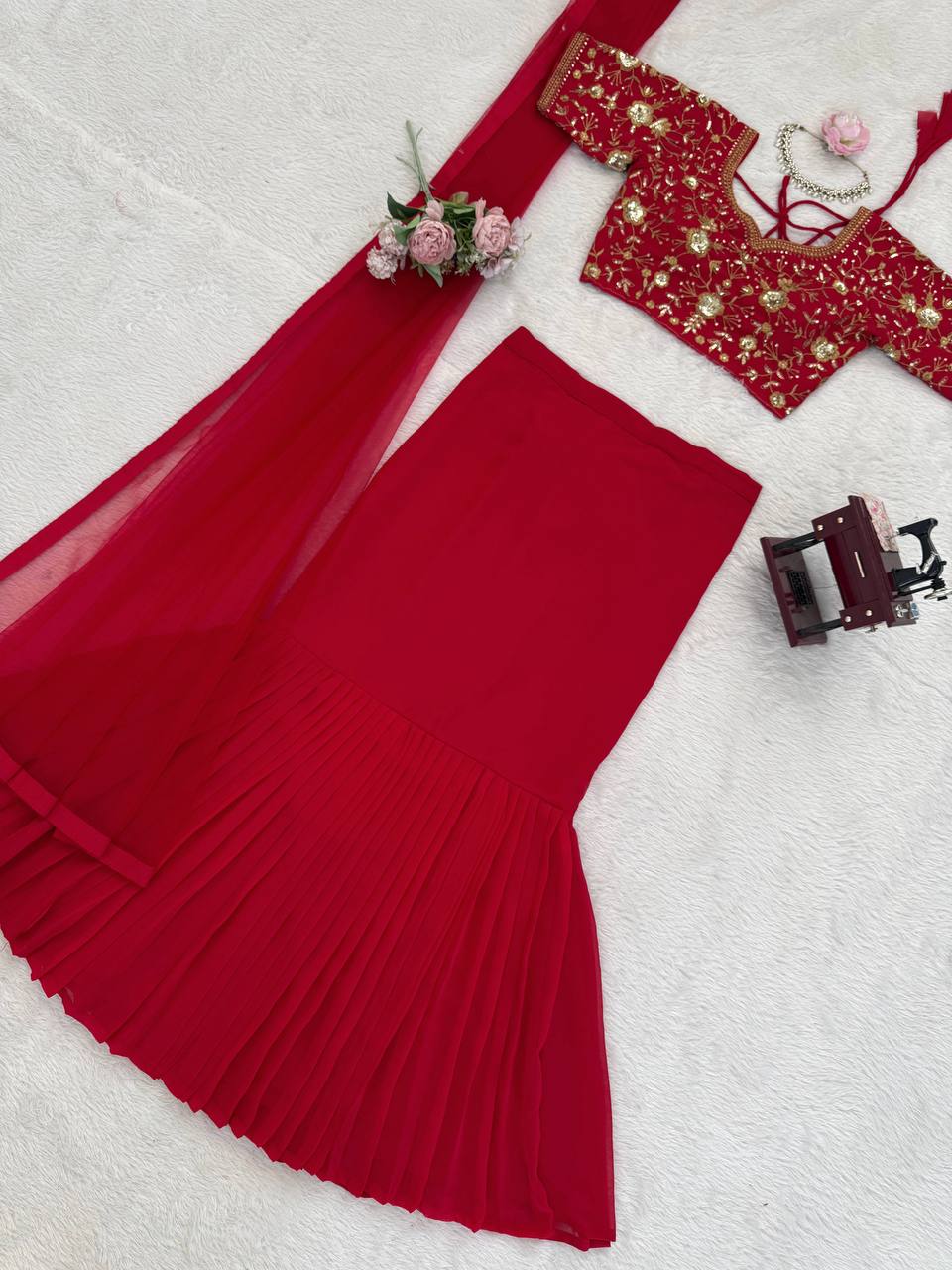 Exquisite Faux Georgette Lehenga Saree Set