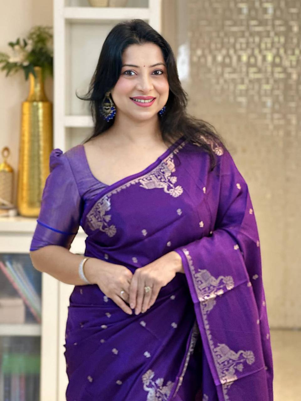 Soft Banarasi Silk Saree | Rich Jacquard Weaving &amp; Golden Zari
