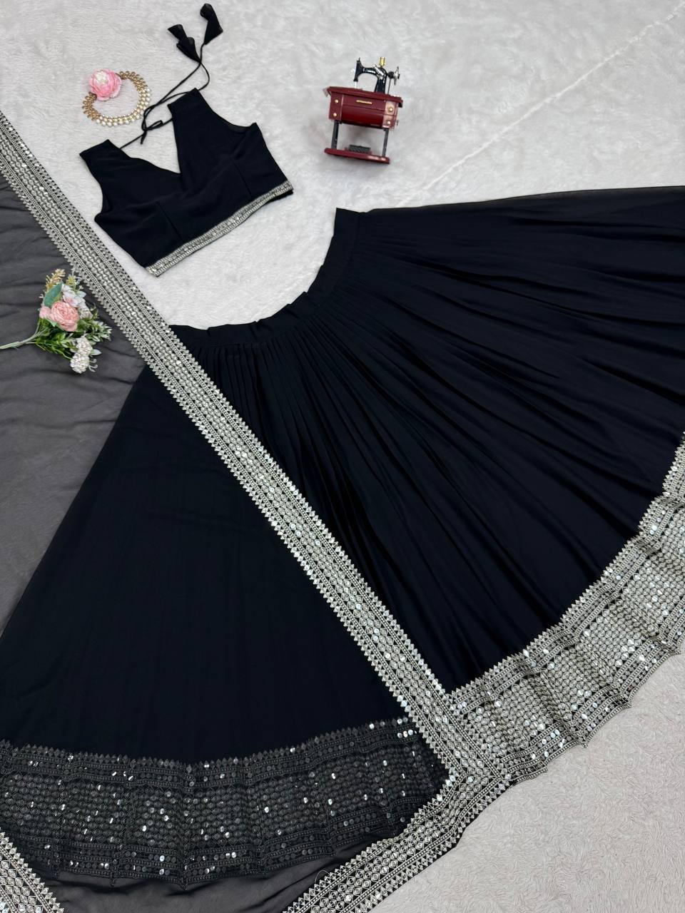 Exquisite Faux Georgette Embroidered Lehenga Choli Set