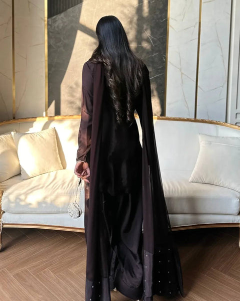 Heavy Natural Crepe Embroidered Farshi Salwar Suit