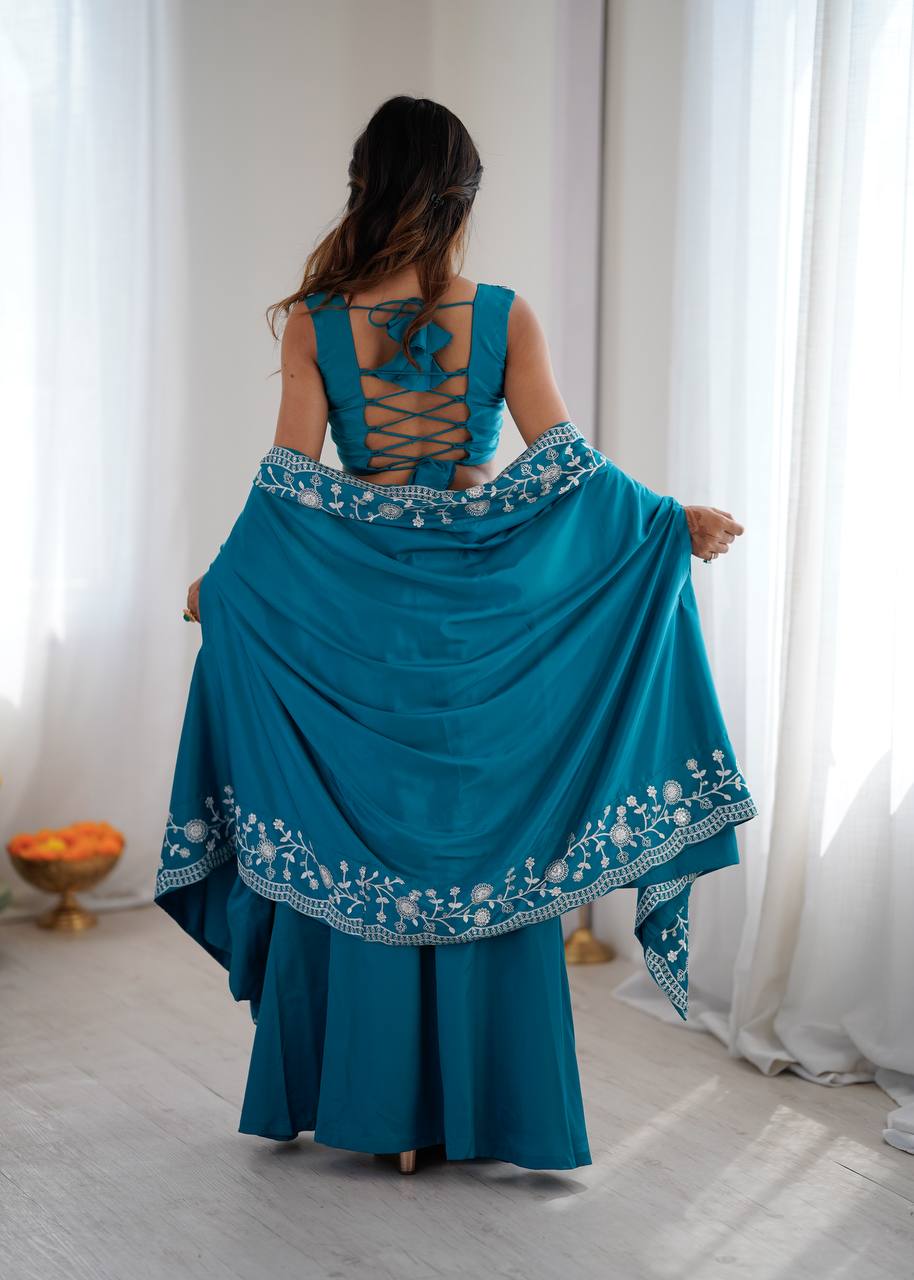 Indo-Western French Crepe Dhoti Set with Sequined Shrug
