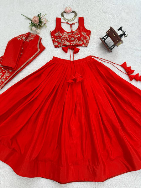 Heavy Chinon Silk Lehenga Choli with Embroidered Koti