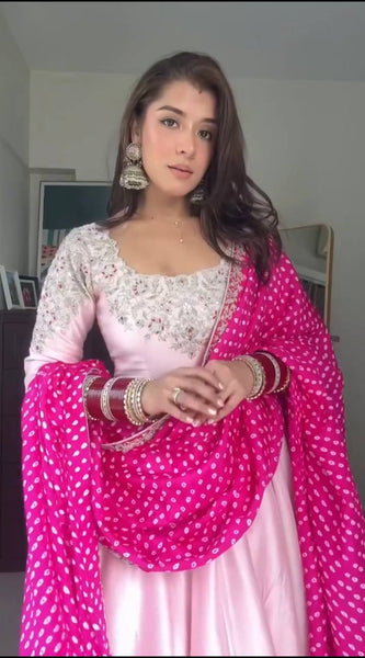 Exquisite Crepe Silk Embroidered Gown Set