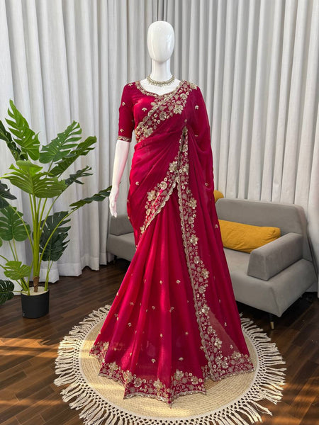 Exquisite Fendy Silk Saree with Heavy Beadwork