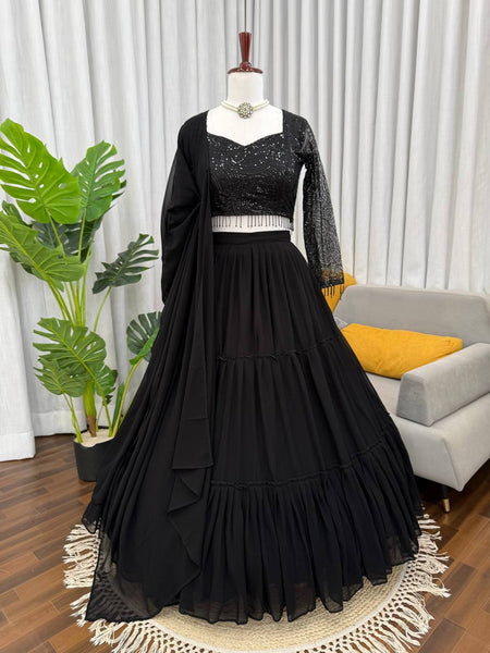 Exquisite Ruffle Style Faux Georgette Lehenga Choli Set