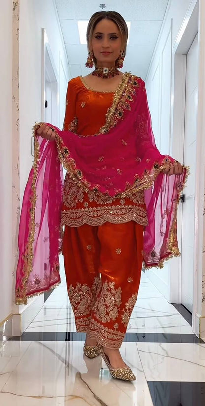 Heavy Fandy Crushi Silk Embroidered Salwar Suit Set