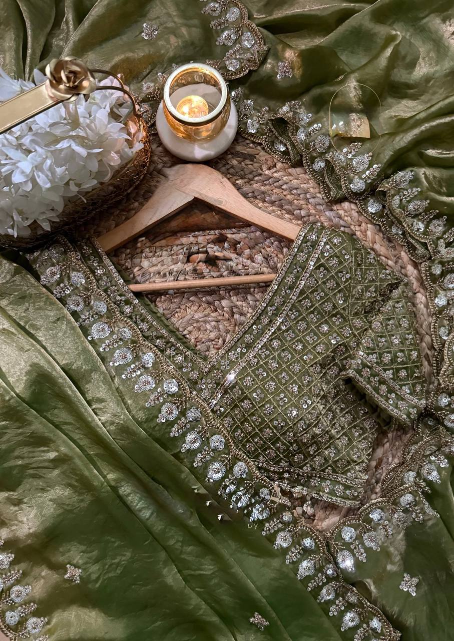 Exquisite Fendy Silk Saree with Heavy Beadwork