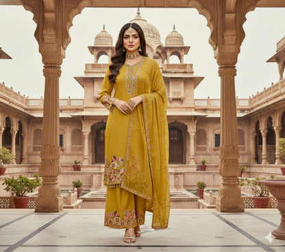 Exquisite Faux Georgette Embroidered Palazzo Set
