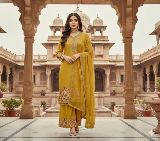 Exquisite Faux Georgette Embroidered Palazzo Set