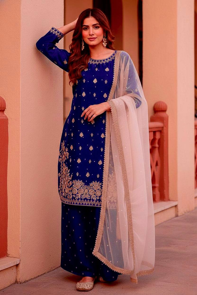Exquisite GMY Silk Salwar Suit with Handcrafted Details