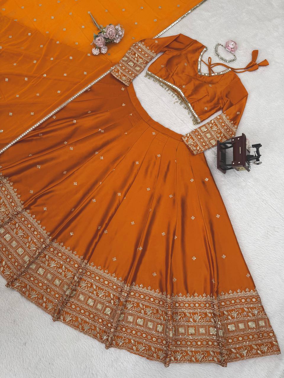 Exquisite Japan Satin Lehenga Choli with Sequence Embroidery