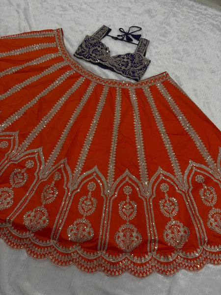 Premium Two-Tone Silk Lehenga Choli with Heavy Embroidery & Sequins Work - Semi-Stitched Ethnic Wear
