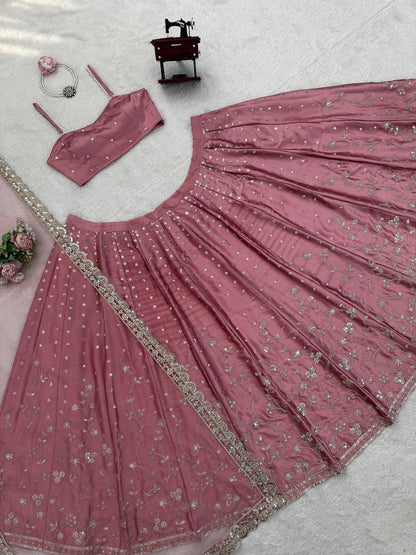 Elegant Japan Satin Lehenga Choli with Coding Dori Sequence Work