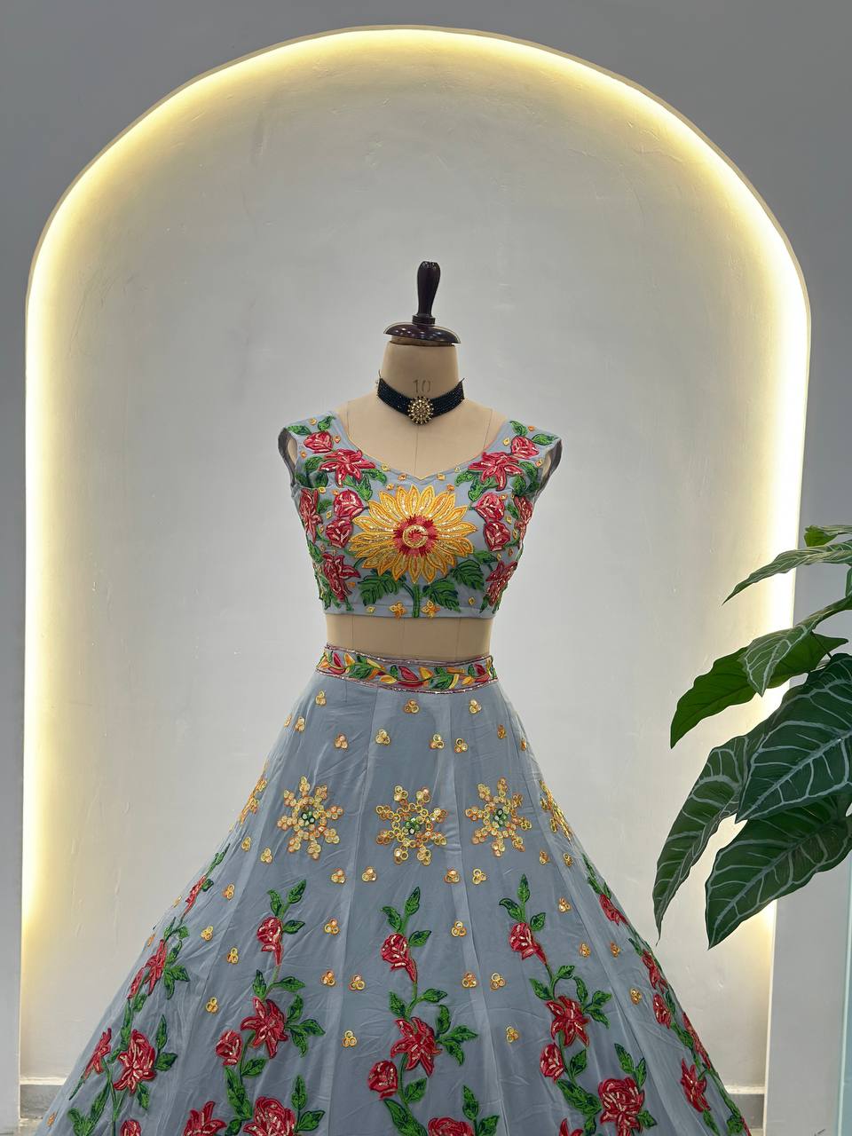 Exquisite Faux Georgette Lehenga Choli with Sequin Thread Embroidery