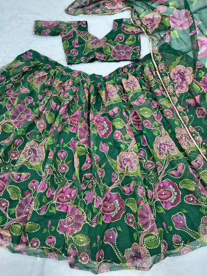 Premium Taby Silk Hand-Worked Lehenga Choli – Digital Floral Print