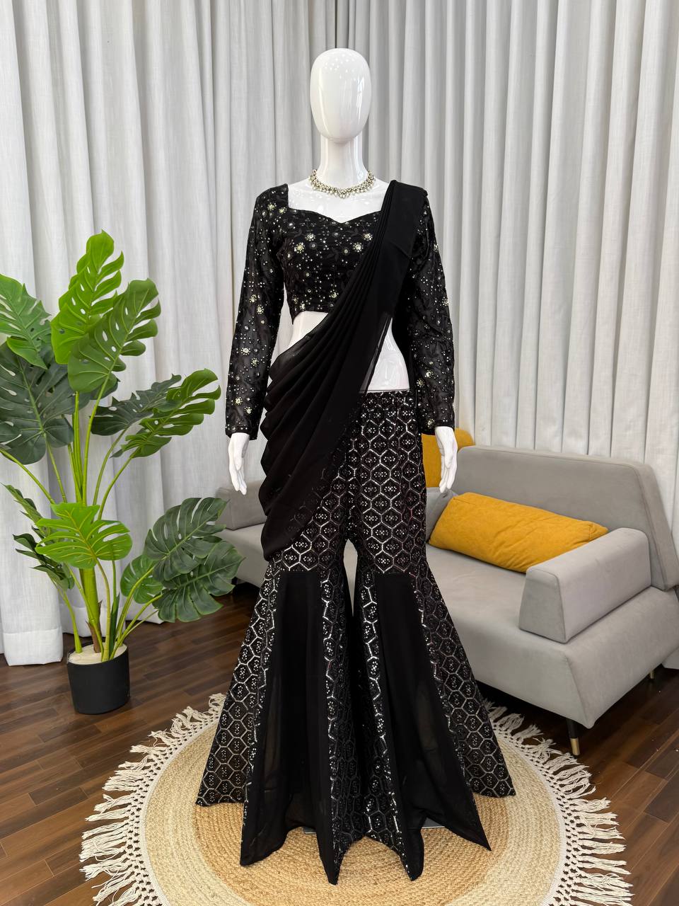 Designer Faux Georgette Sharara Set Heavy Sequence Thread Work