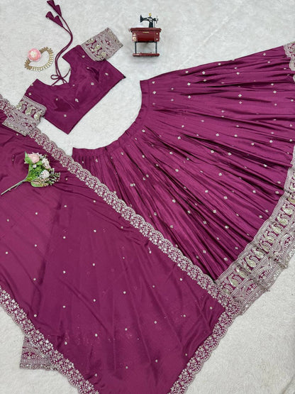 Exquisite Chinon Silk Lehenga Choli with Sequinned Threadwork