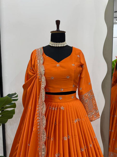 Designer Satin Silk Sequinned Lehenga Choli with Cutwork Dupatta