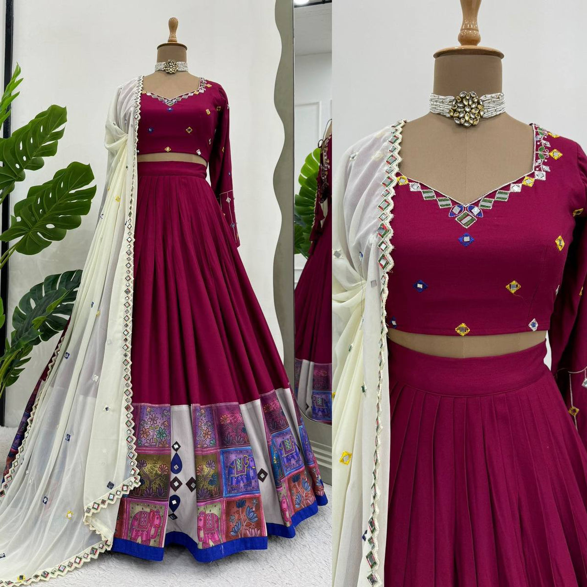 Premium Rayon Digital Print Lehenga Choli with Real Mirror Work