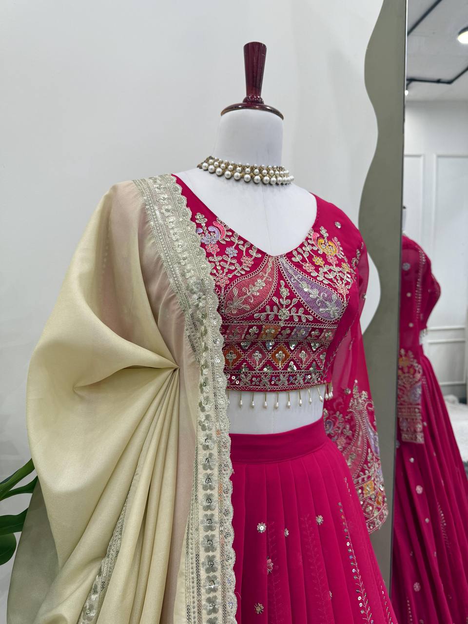 Premium Faux Georgette Lehenga Choli Set with Intricate Embroidery