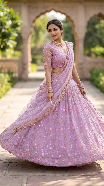 Exquisite Soft Butterfly Net Lehenga Choli with Sequins Embroidery