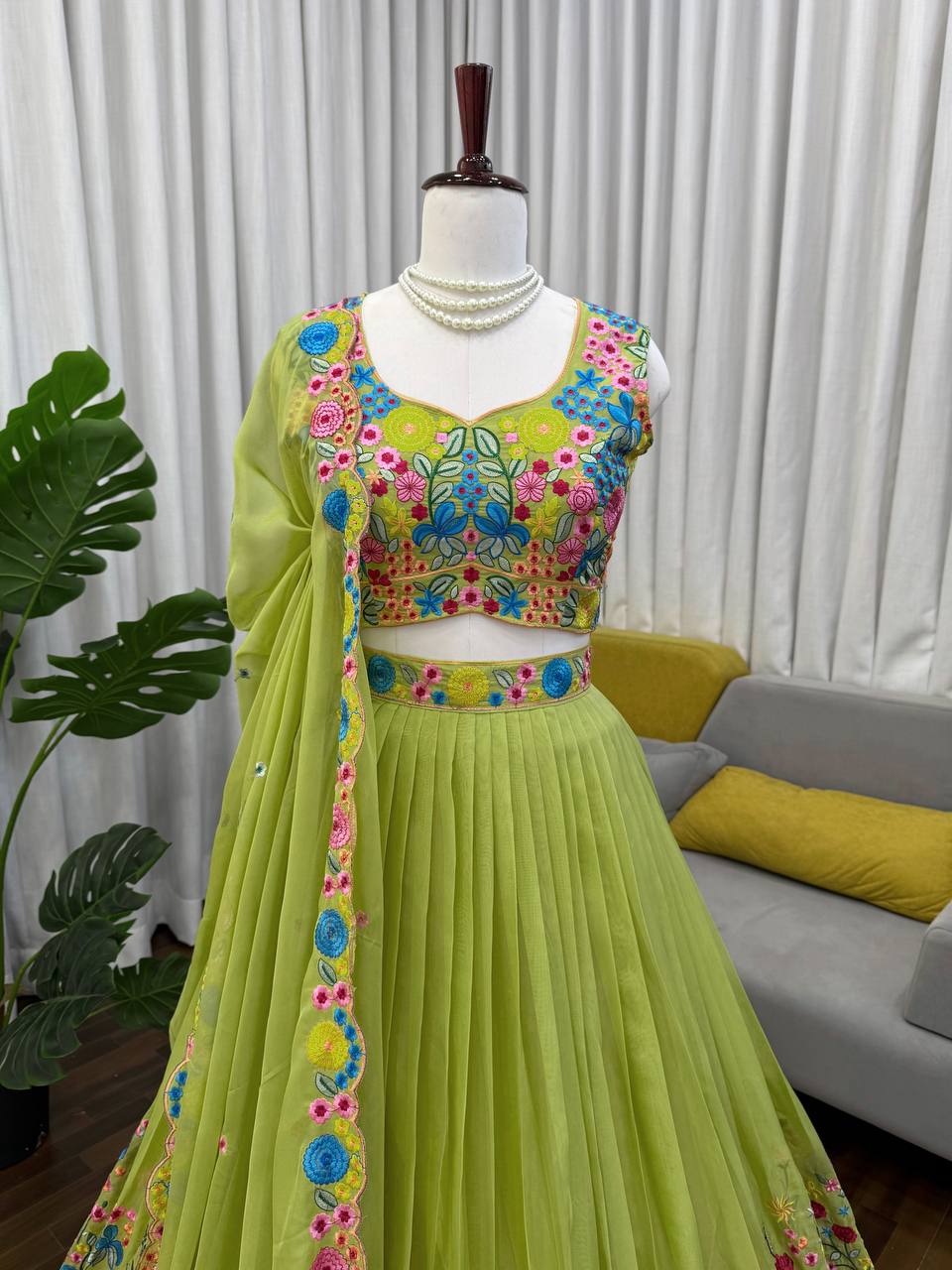 Elegant Tabby Organza Silk Lehenga Choli with Sequence Embroidery