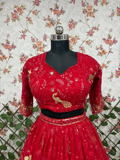 Premium Faux Georgette Peacock Design Lehenga Choli