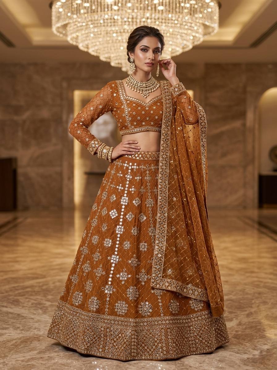 Premium Faux Georgette Real Mirror Work Lehenga Choli