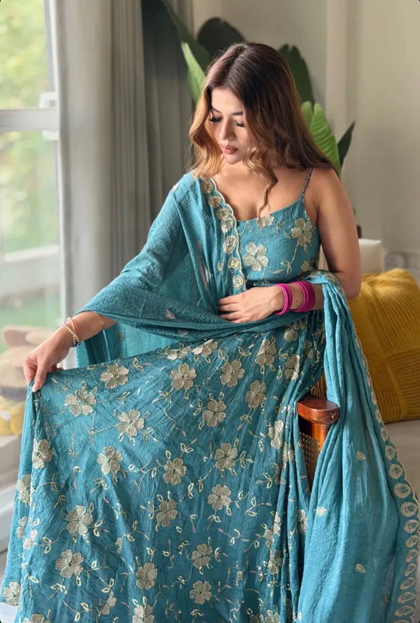 Premium Heavy Crushi Silk Anarkali Suit Set