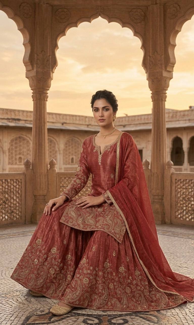 Heavy Crunchy Silk Sequence Embroidery Sharara Set