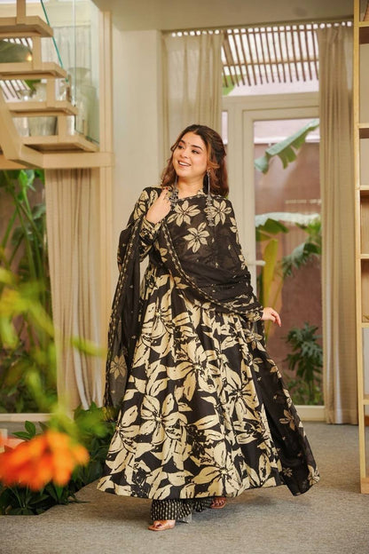 Digital Printed Muslin Cotton Anarkali Suit Set