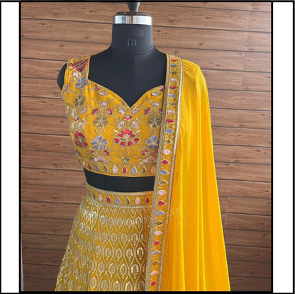 Heavy Faux Georgette Embroidered Lehenga Choli Set