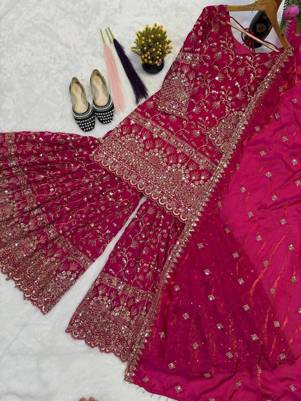 Premium Fandy Crushi Silk Sharara Suit Set