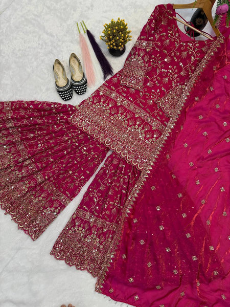 Premium Fandy Crushi Silk Sharara Suit Set