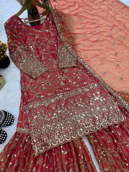 Elegant Heavy Fandy Crushi Silk Sharara Set